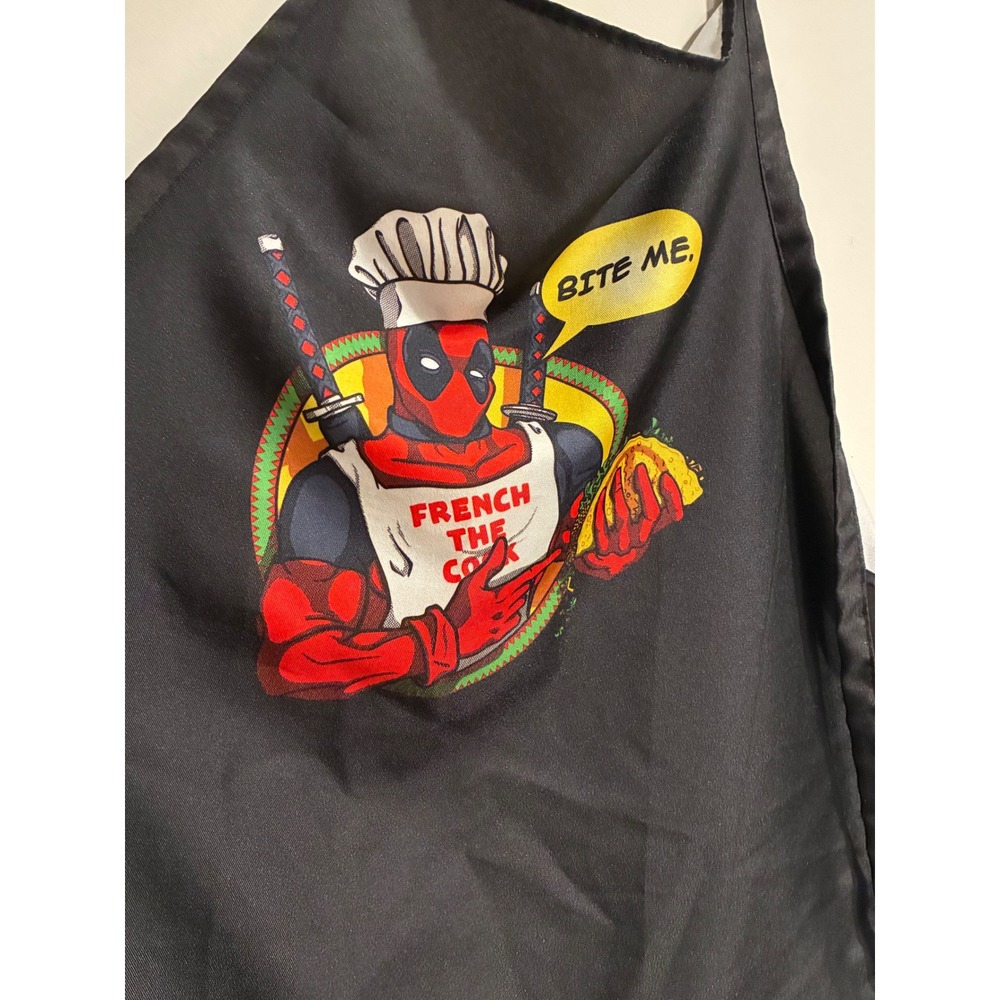 Marvel Deadpool Bite Me French The Cook Black Graphic Kitchen BBQ Apron Taco - Picture 2 of 5